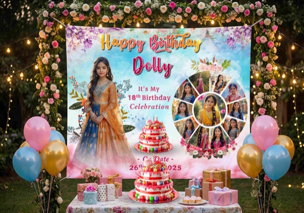 thumbnail Dolly Birthday Flex Banner PSD Template 5x4 Feet Download